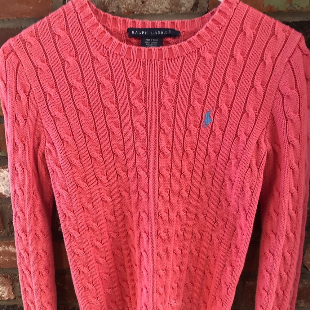 Coral Polo Ralph Lauren Cable Knit Sweater